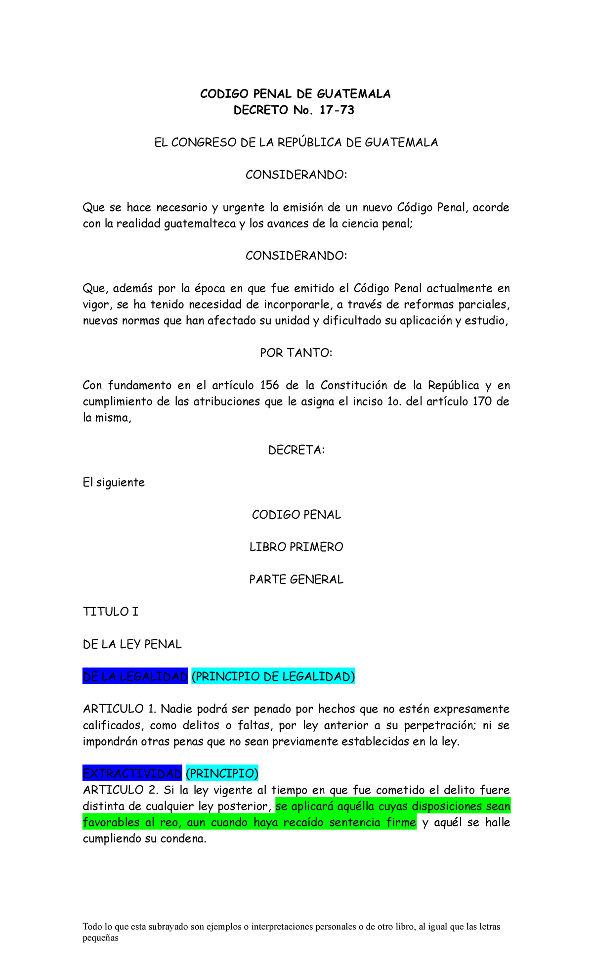 Codigo Penal Guatemala - CODIGO PENAL DE GUATEMALA DECRETO No. 17- EL ...