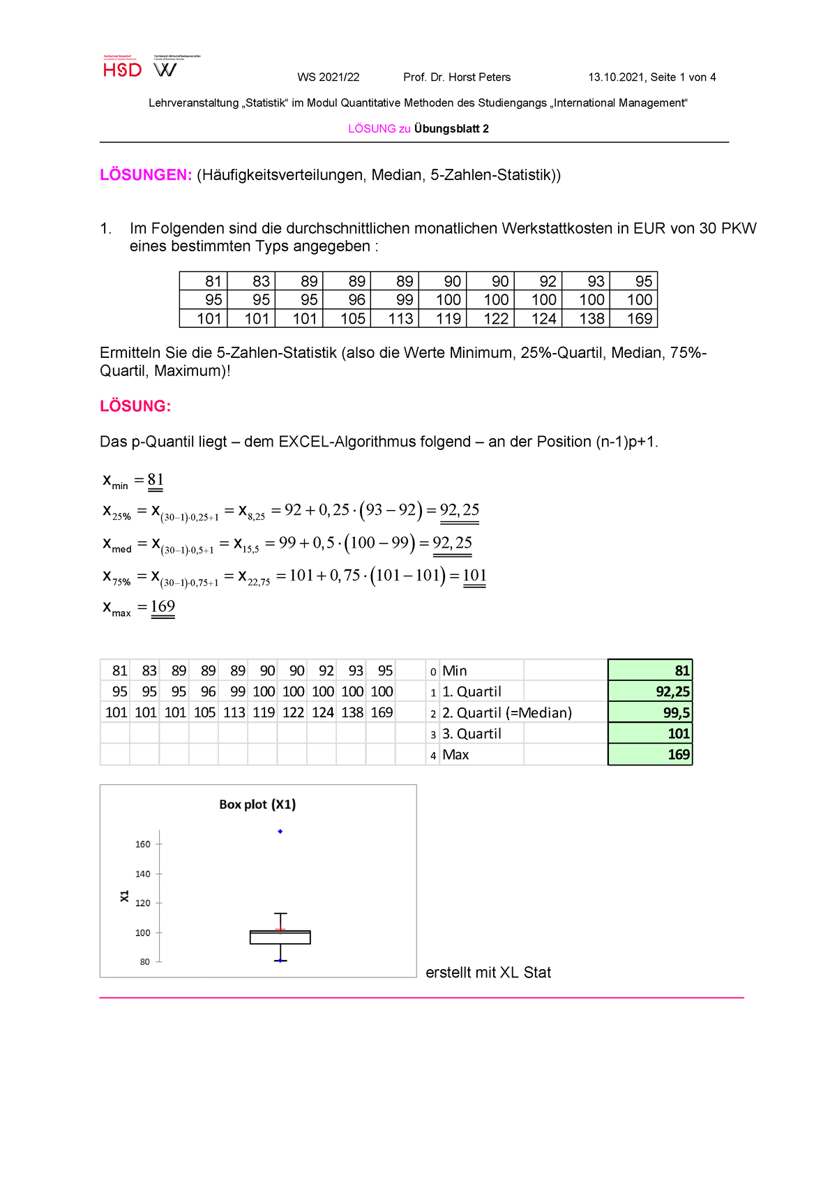 Lsg Zu Blatt L Sungen F R Statistik Modul Semester Bachelor