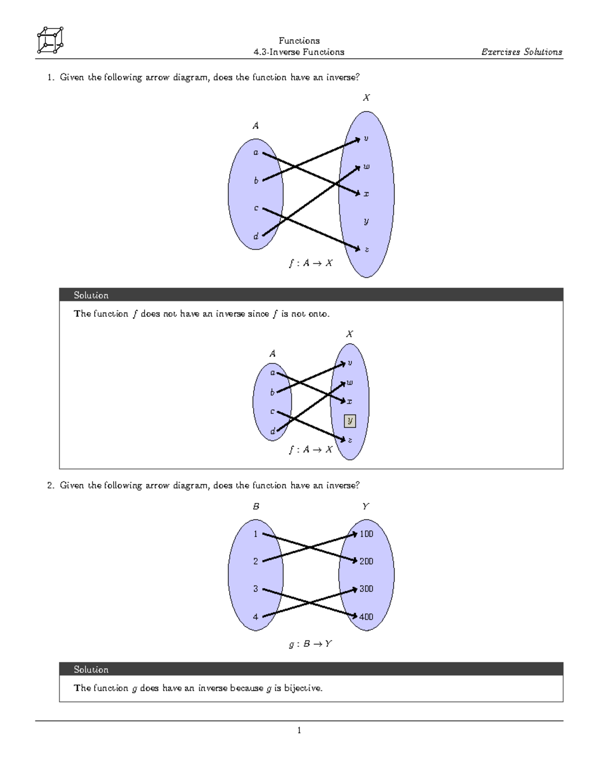 4 - Practice - Given the following arrow diagram, does the function ...