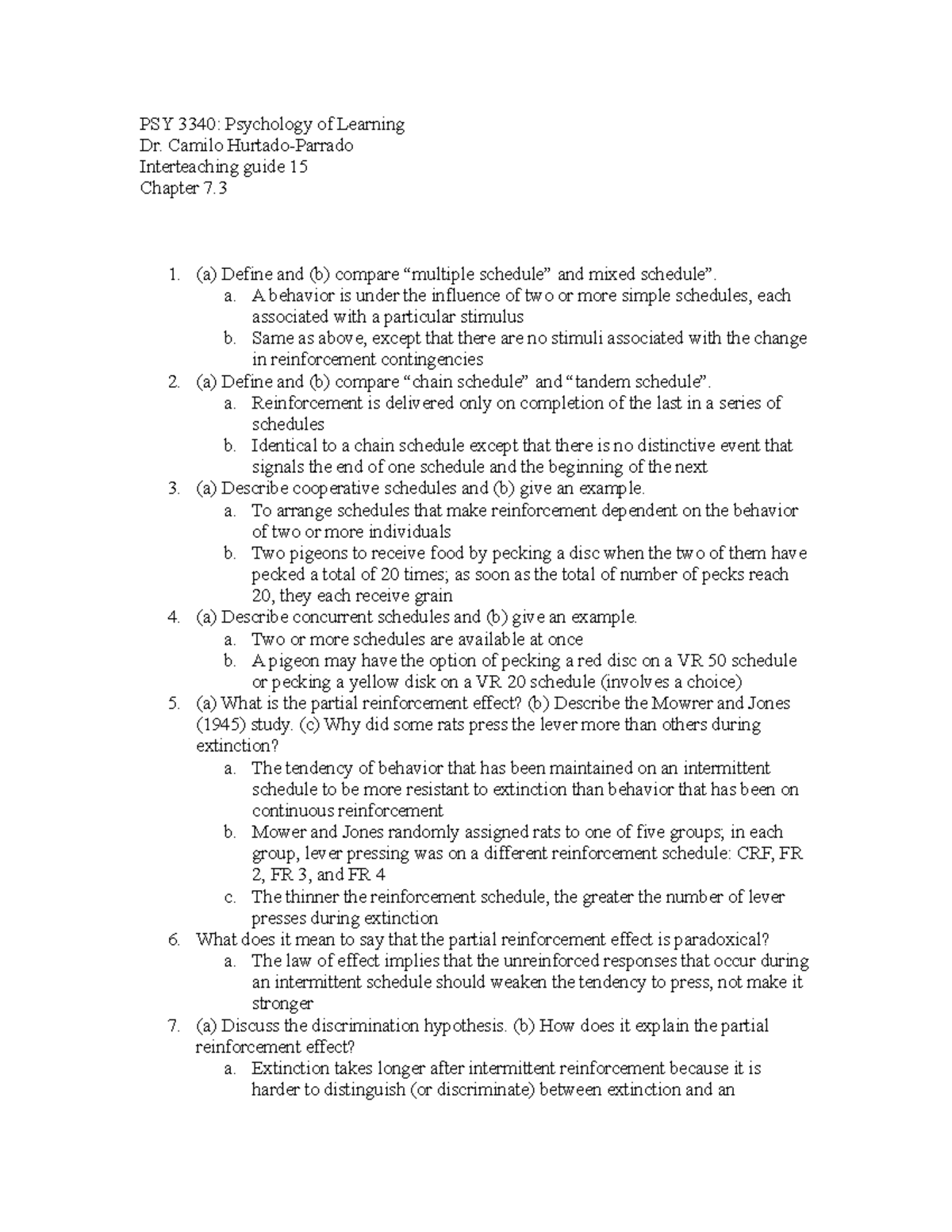 Prep Guide 15 - Psychology of Learning with Dr. Hurtado-Purrado - PSY ...