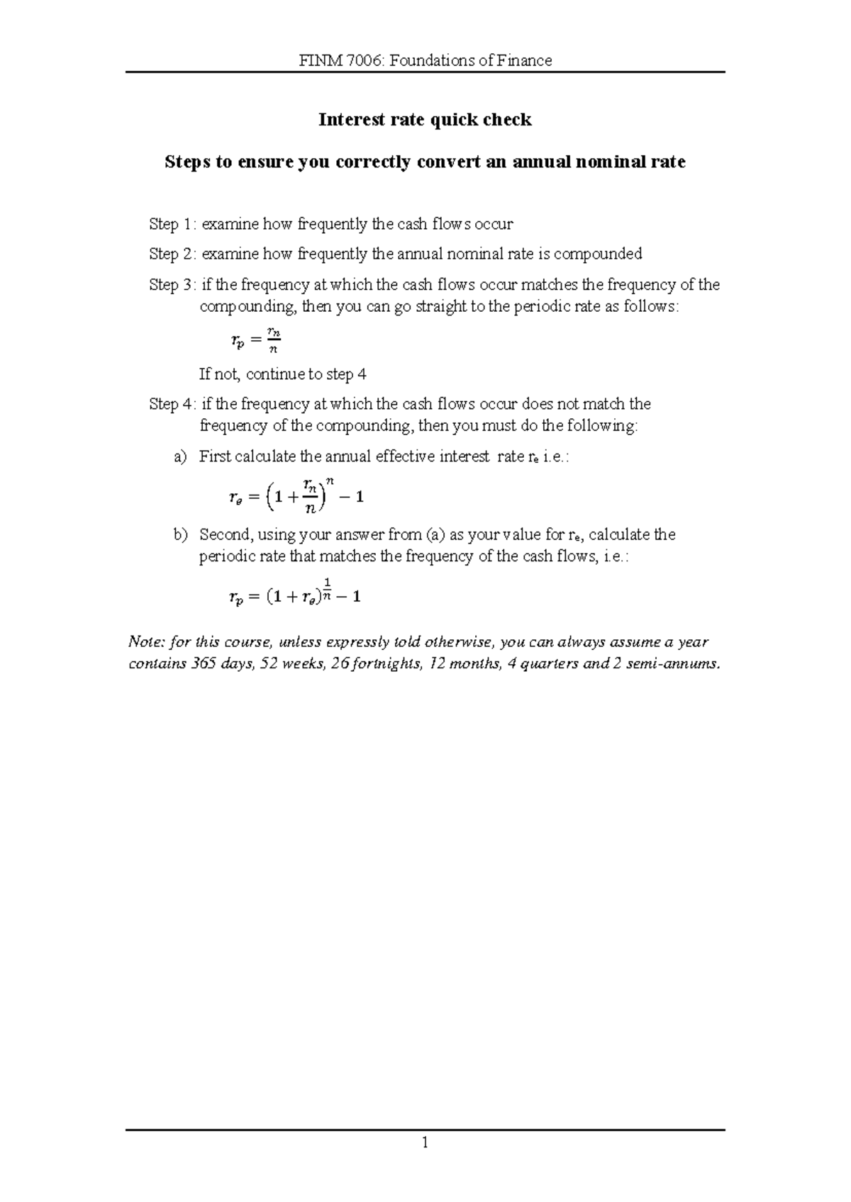 Fo F Lecture 2 - Interest rate quick check - converting annual nominal ...