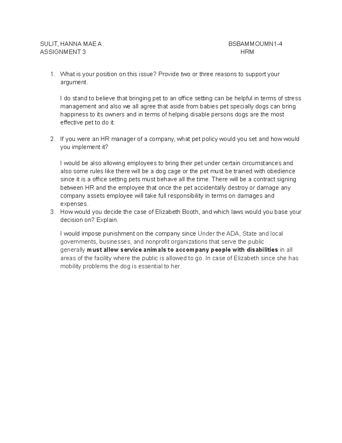 Assignment 3 HUMAN RESOURCE MANAGEMENT - SULIT, HANNA MAE A ...