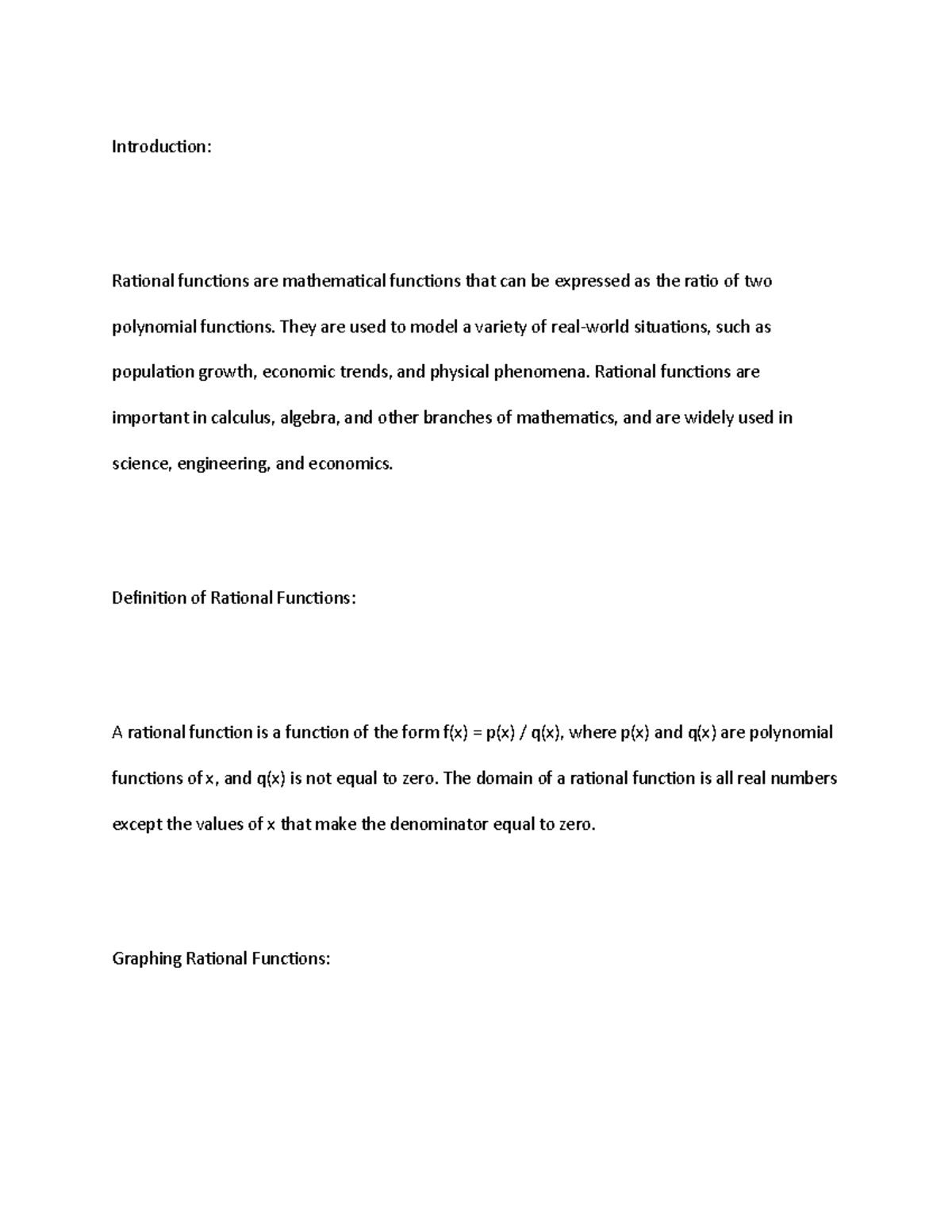 Rational - Math Notes - Introduction: Rational functions are ...