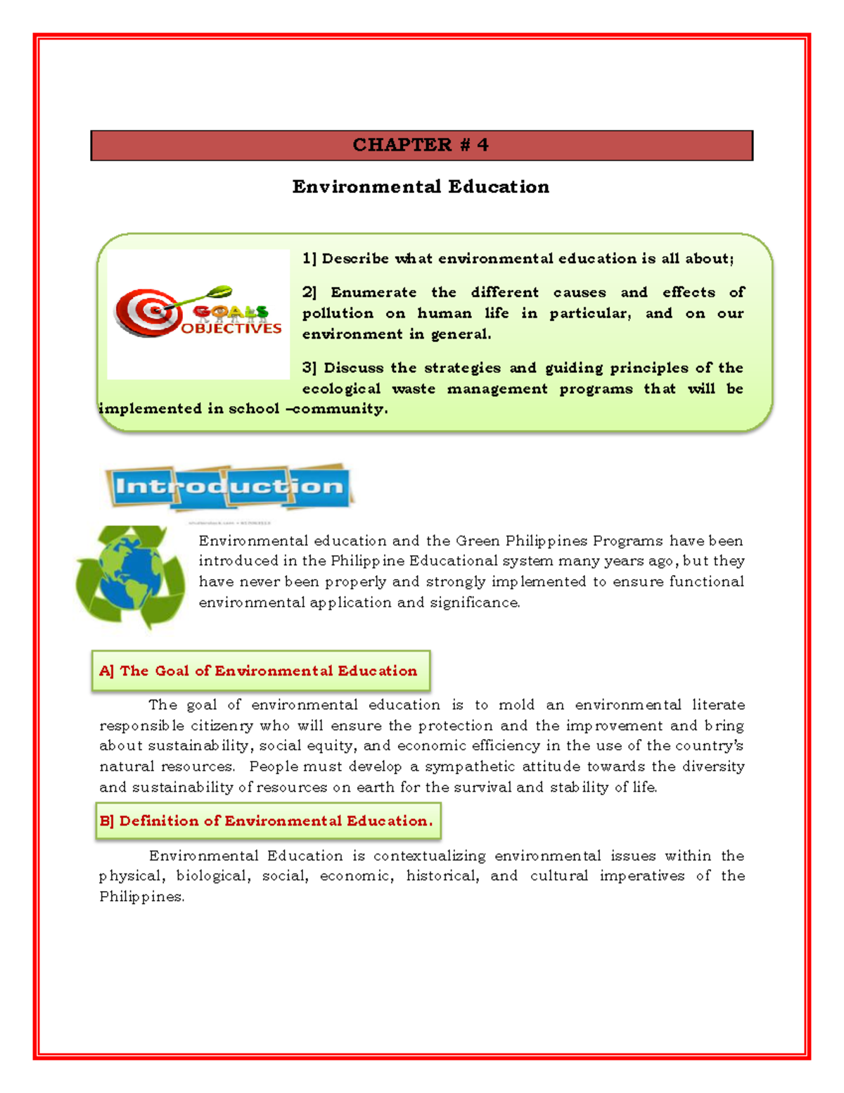 Chapter 4 - Environmental Education 1 - CHAPTER # 4 Environmental ...