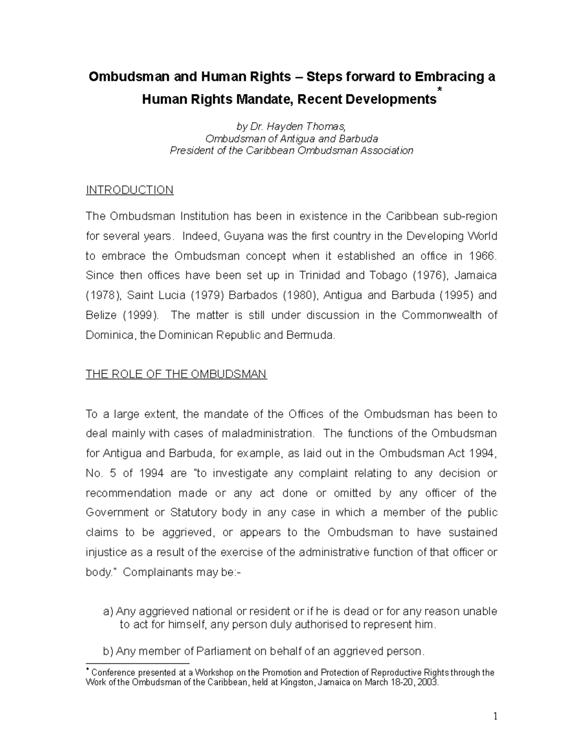 Ombudsman and Human Right law notes - Ombudsman and Human Rights ...