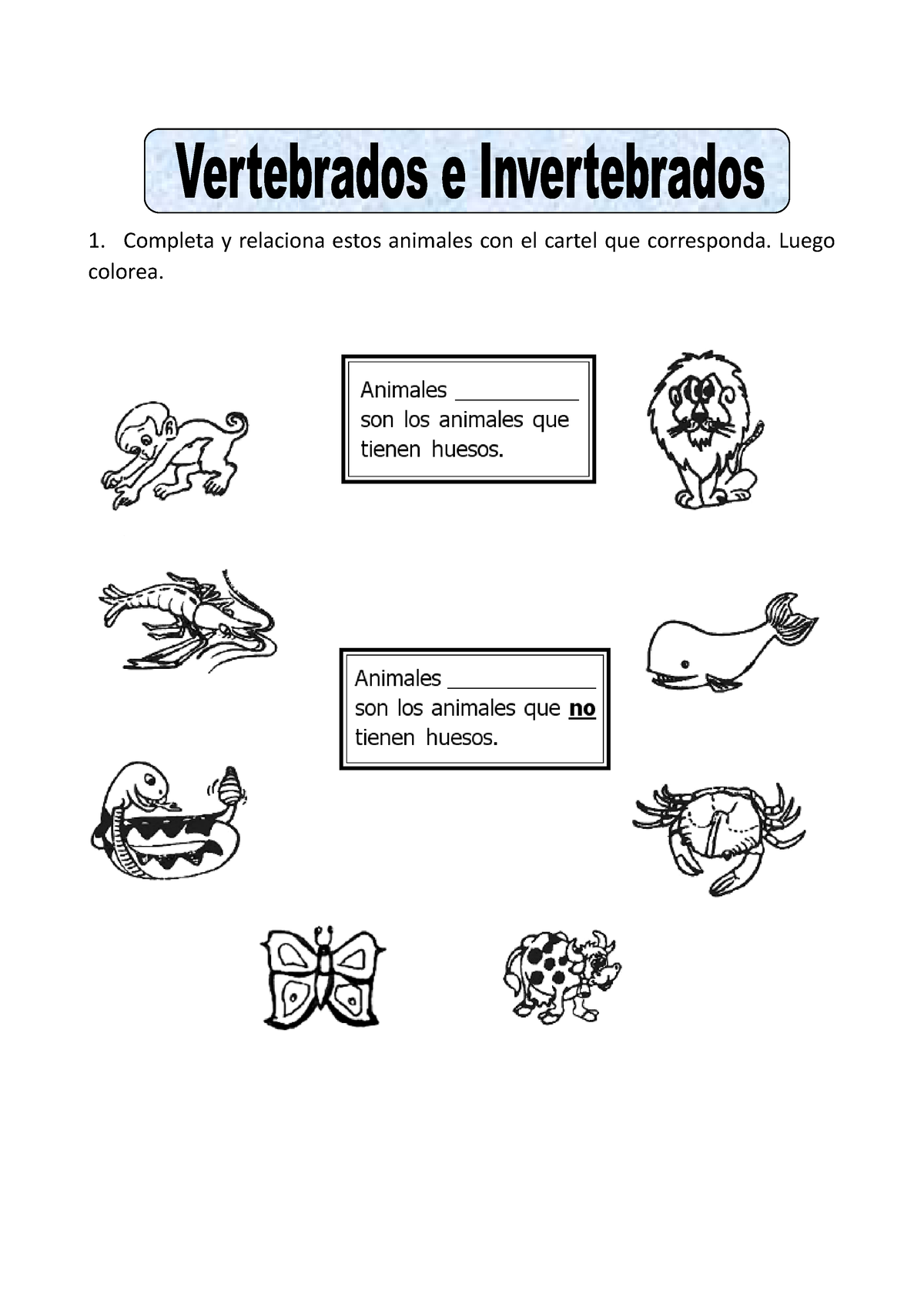 Ficha de Vertebrados e Invertebrados para Segundo de Primaria - 1