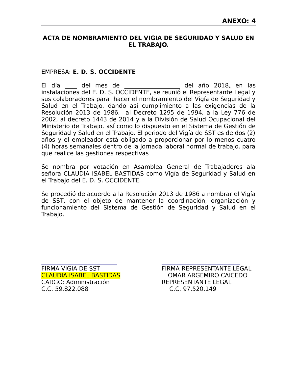 Anexo 4 Acta De Conformacion Del Vigia De Sst Anexo 4 Acta De