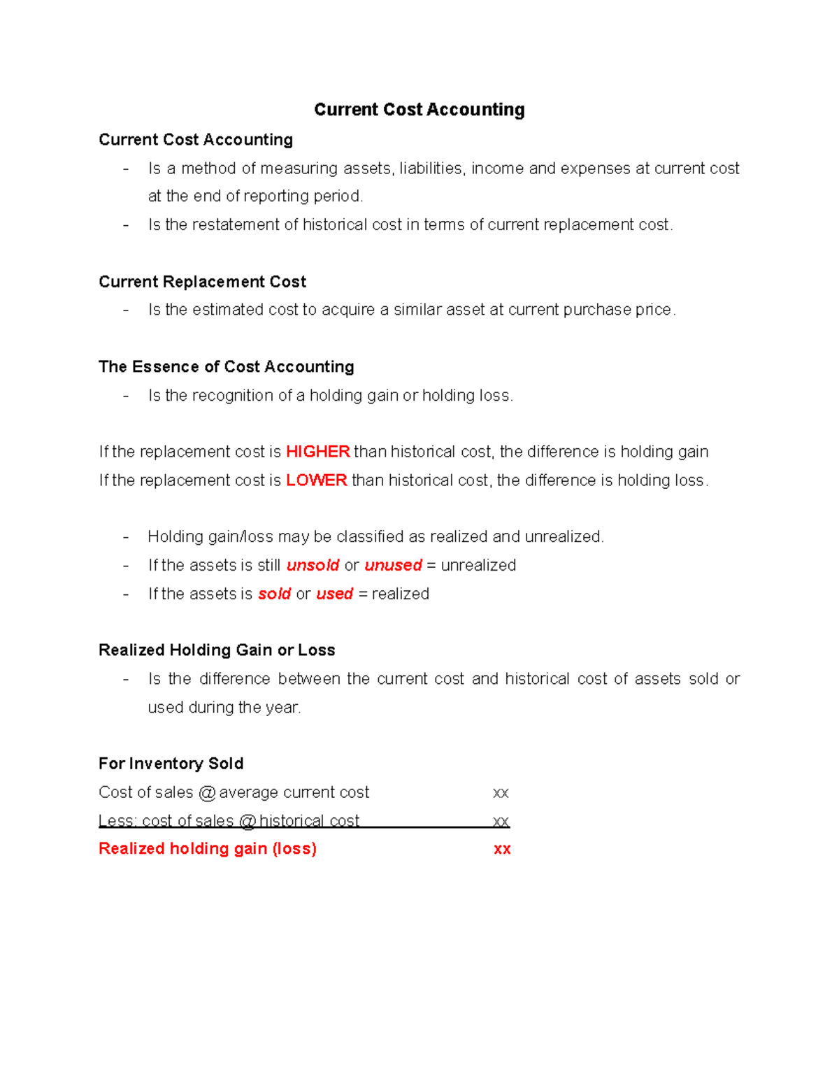 Current Cost Accounting - Current Cost Accounting Current Cost ...