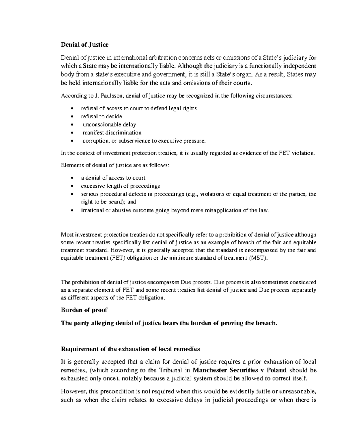 Chapter 8 Denial of justice Denial of Justice Denial of justice in