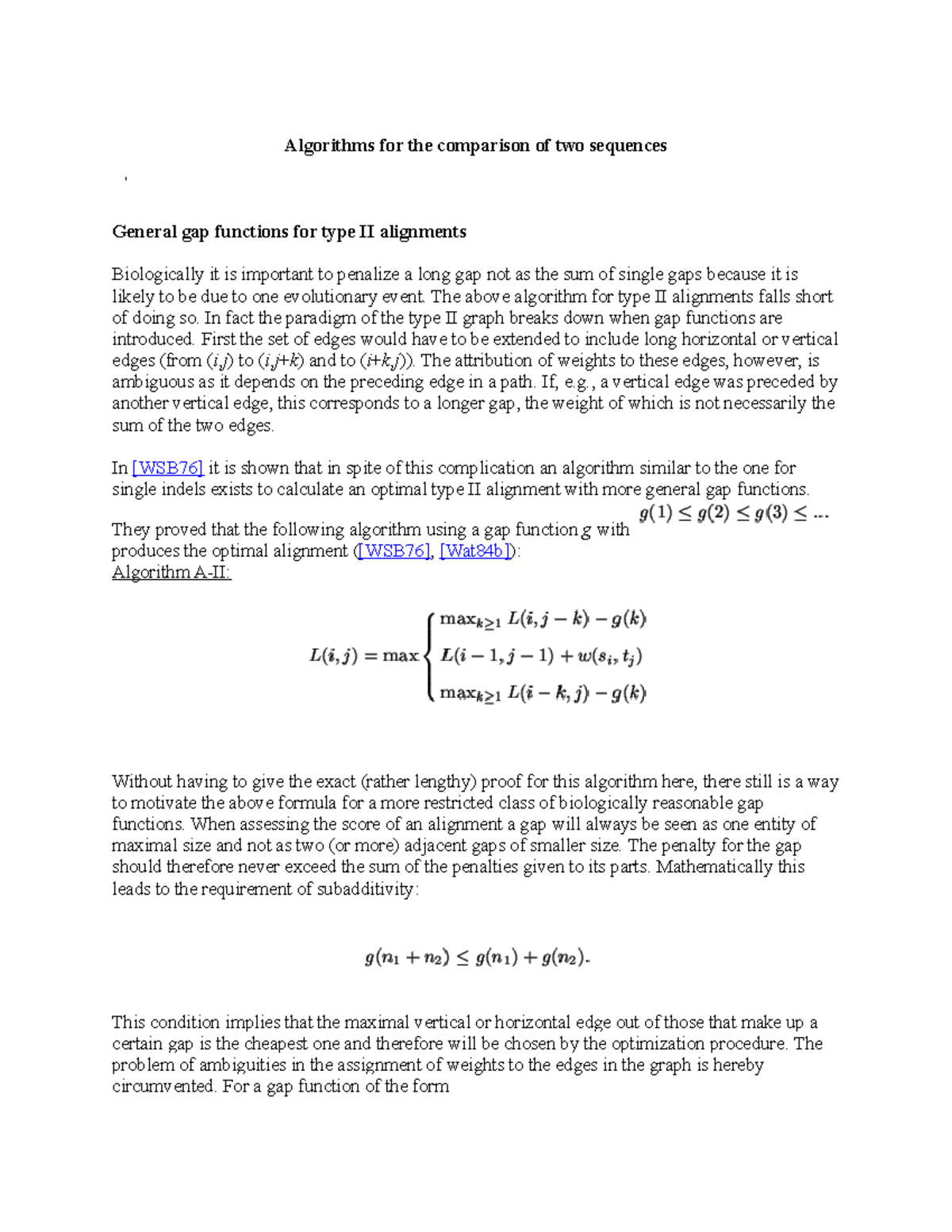 Algorithms for the comparison of two sequence 1 - Algorithms for the ...
