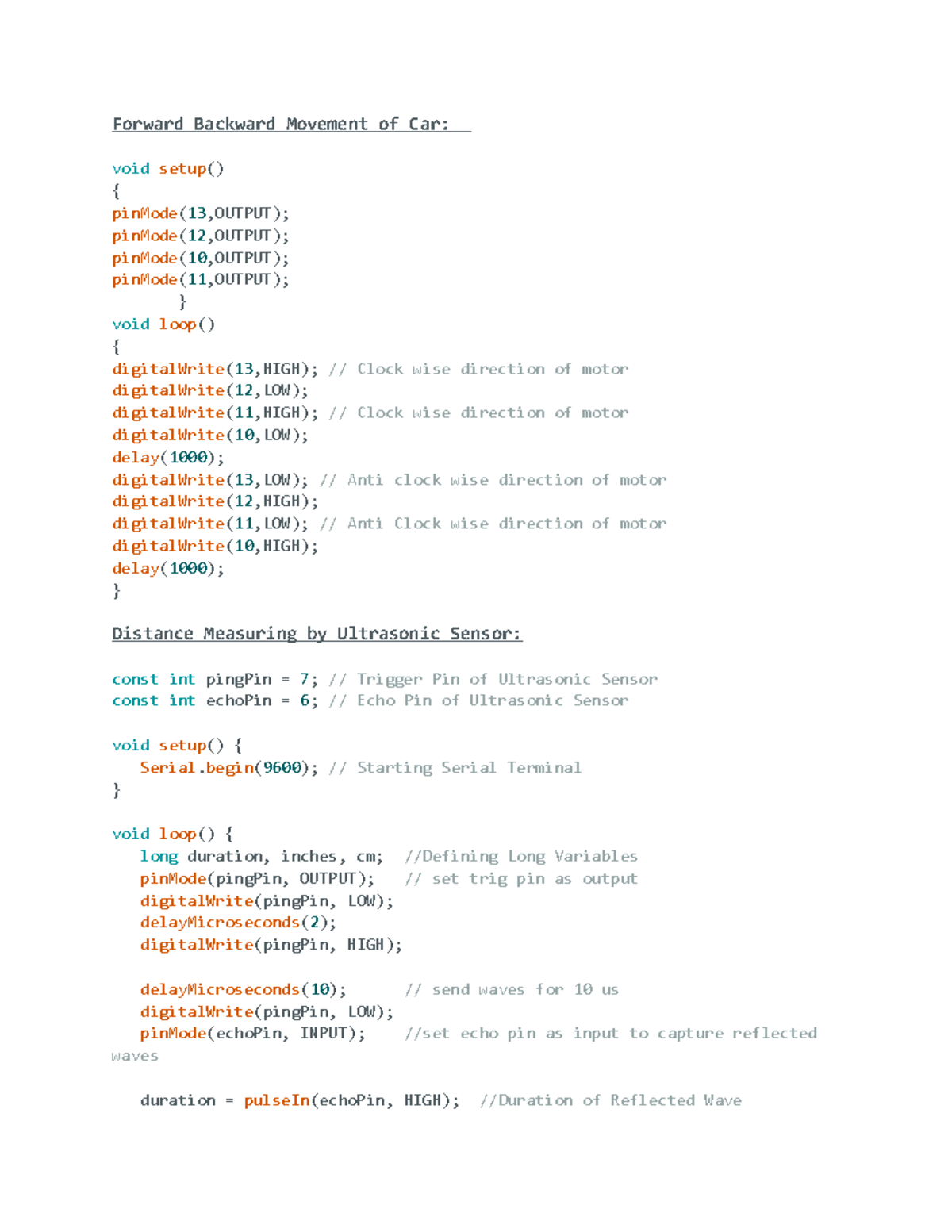Codes for PPT Arduino - Forward Backward Movement of Car: void setup ...