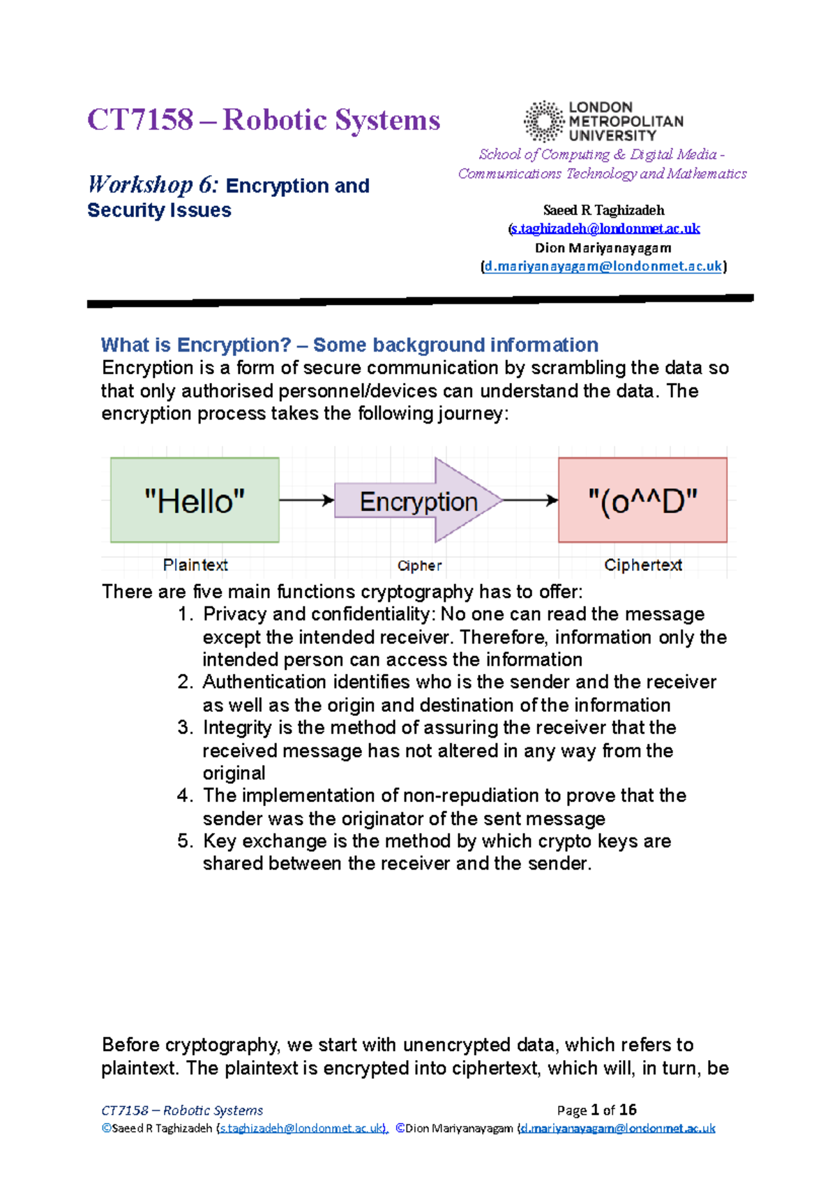 Workshop 6 - Encryption and Security Issues - CT7158 – Robotic Systems ...