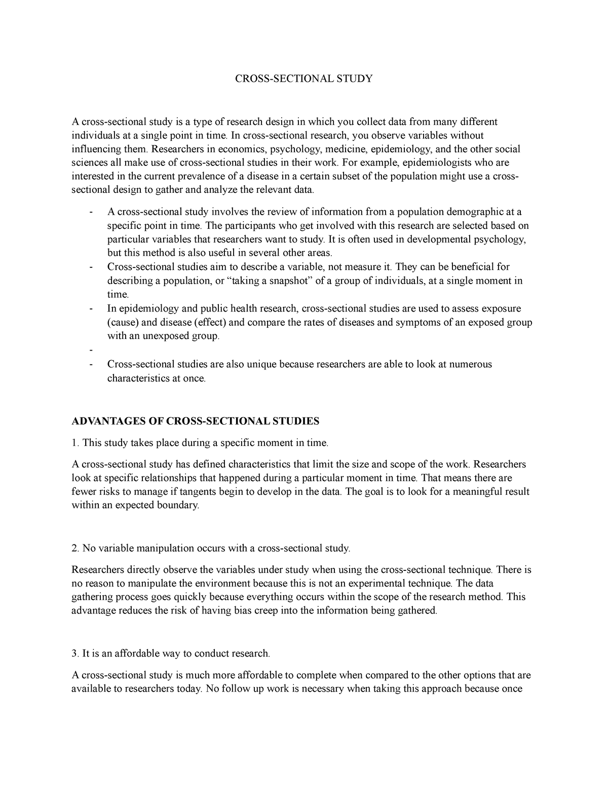 Cross Sectional Study CROSSSECTIONAL STUDY A crosssectional study