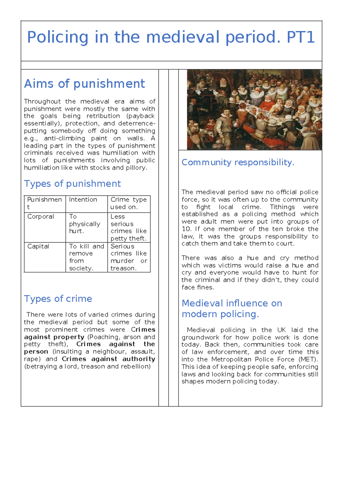 Medieval Policing Basic Over View - Policing in the medieval period. PT ...