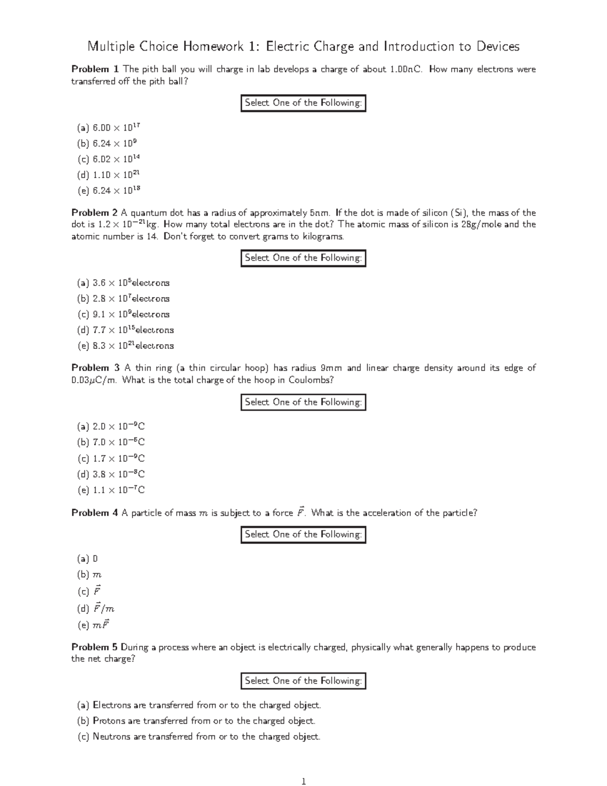 Fall19-mc1 - MULTIPLE CHOICE - Multiple Choice Homework 1: Electric ...