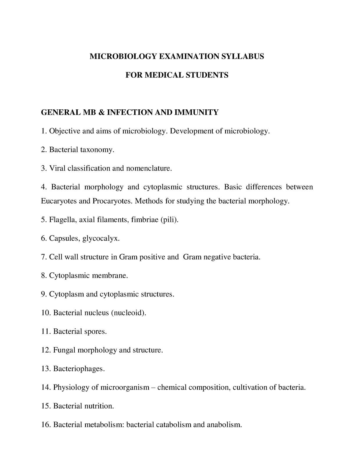 Microbiology Exam Syllabus 2021 2022 - MICROBIOLOGY EXAMINATION ...