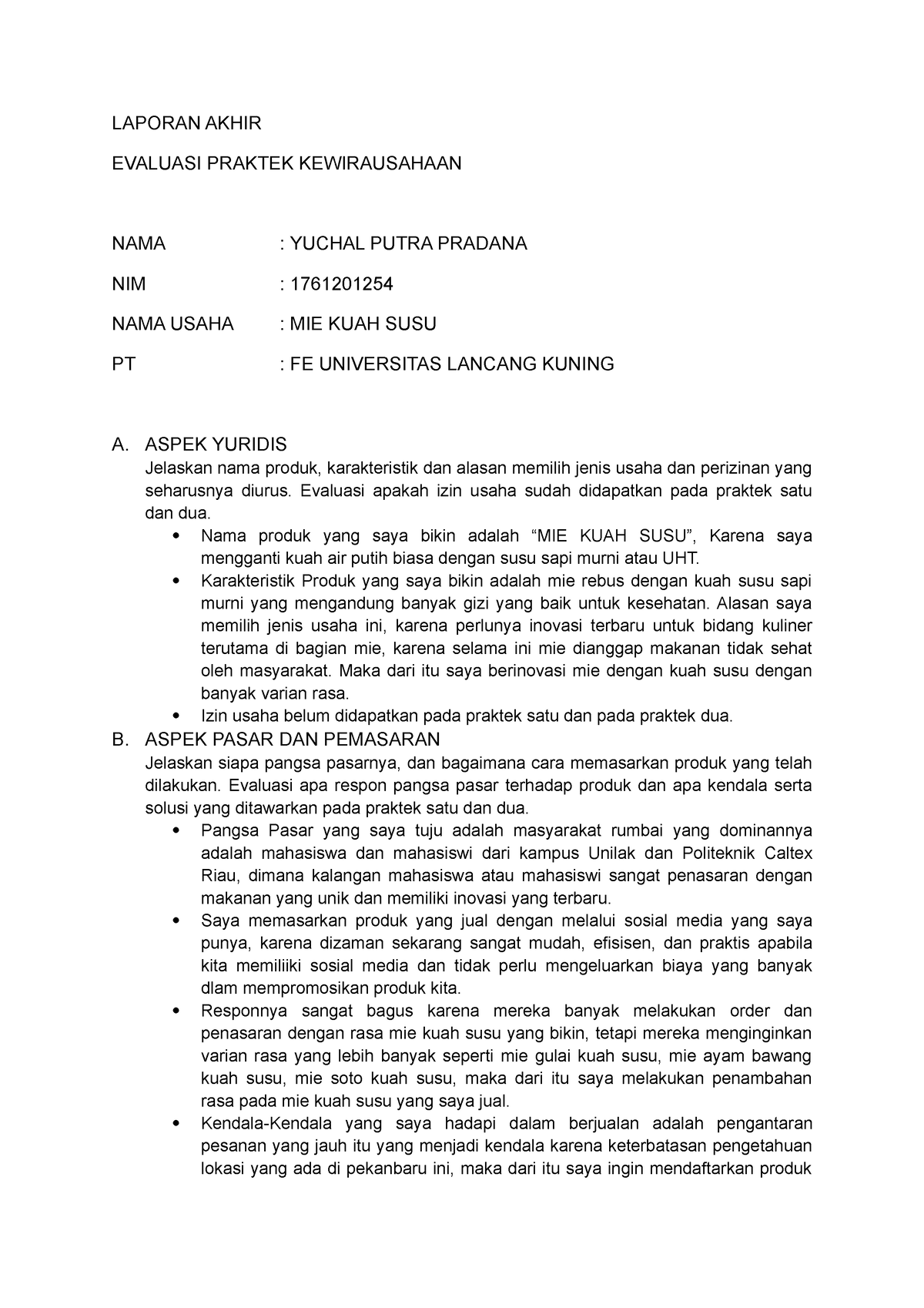 13. Laporan Akhir - Bussines - LAPORAN AKHIR EVALUASI PRAKTEK ...