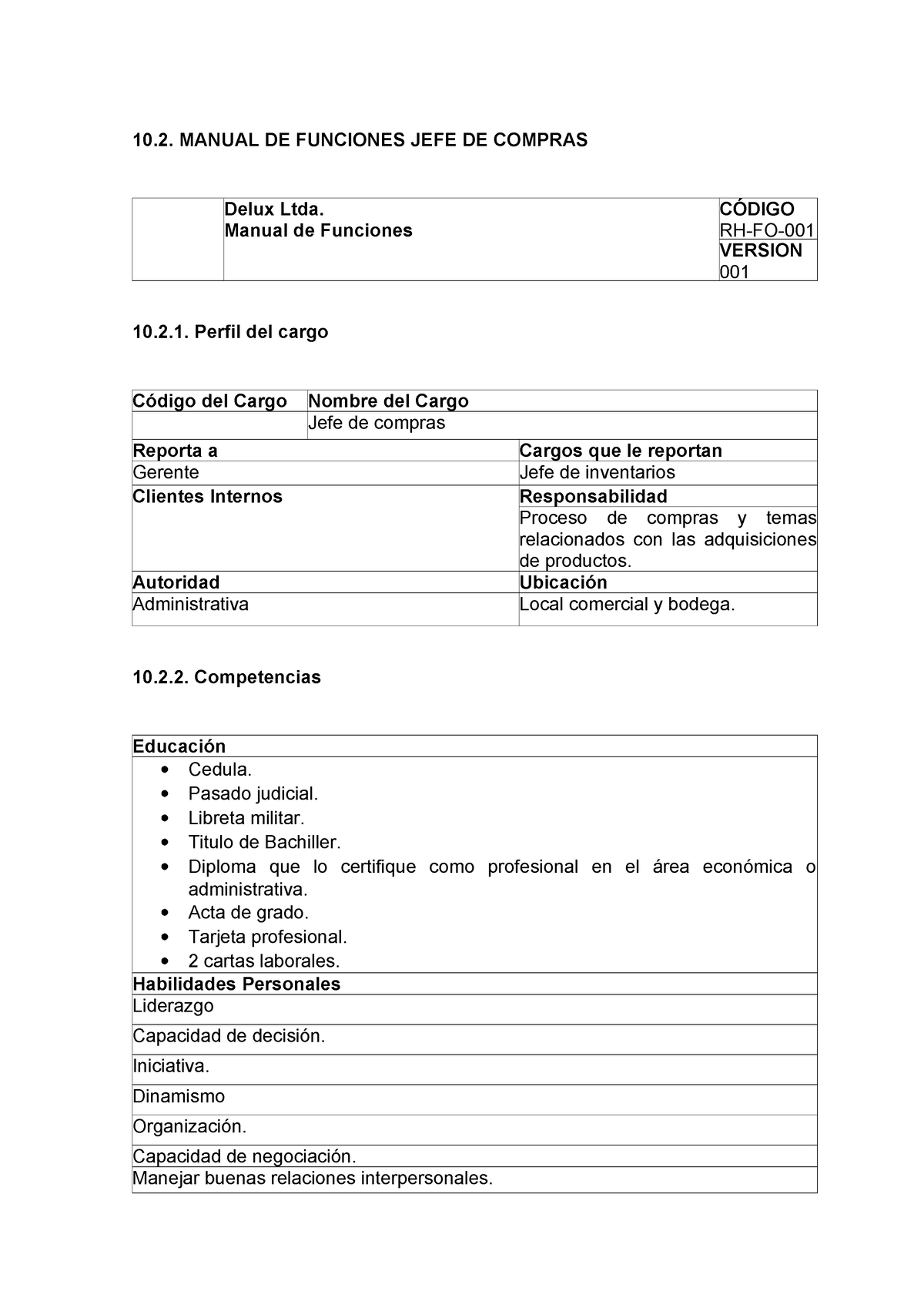 143814678 Manual Funciones Jefe De Compras 10 Manual De Funciones Jefe De Compras Delux Ltda 