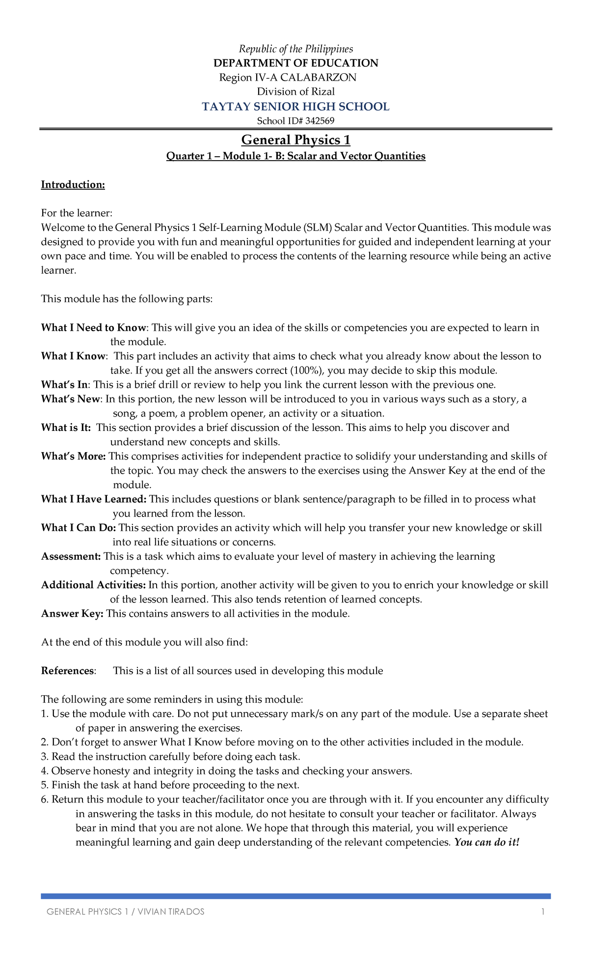 Module 1 - week 1 - B - Copy - Republic of the Philippines DEPARTMENT ...