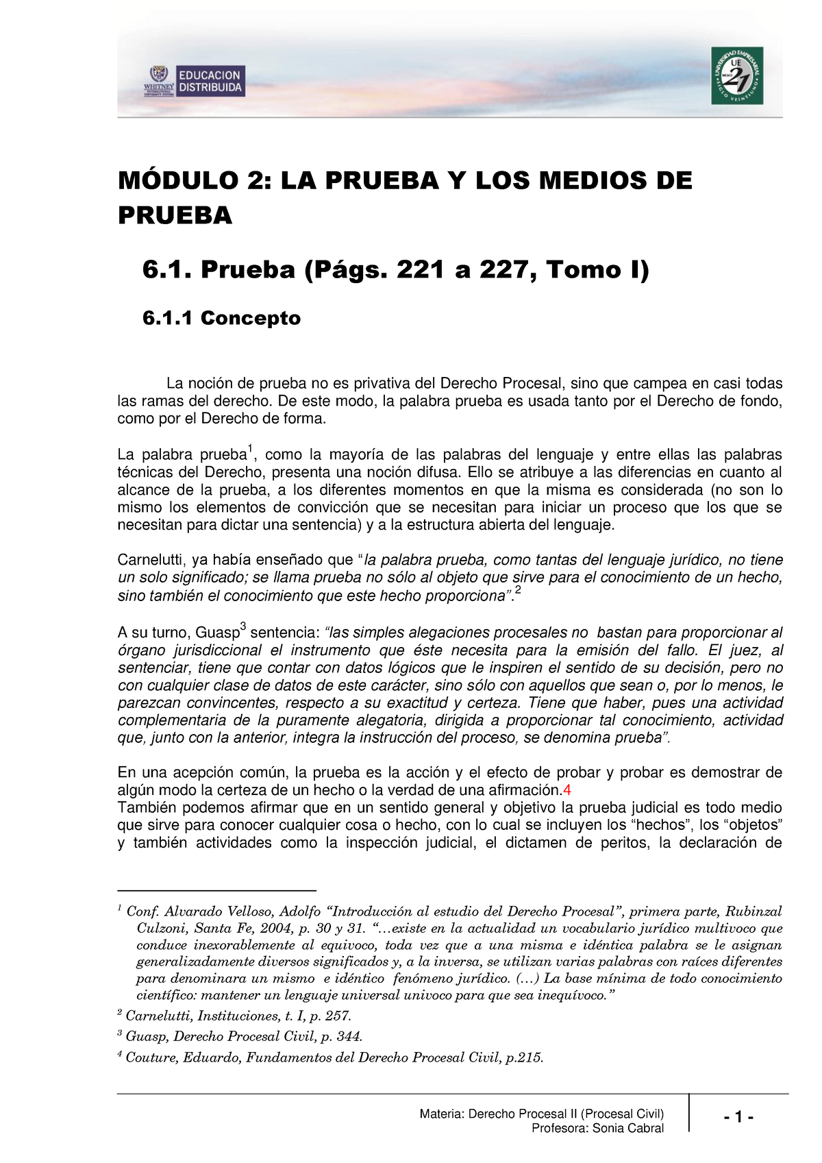 Modulo 2 - Lectura 2 - La Prueba Y Los Medios De Prueba - Materia ...