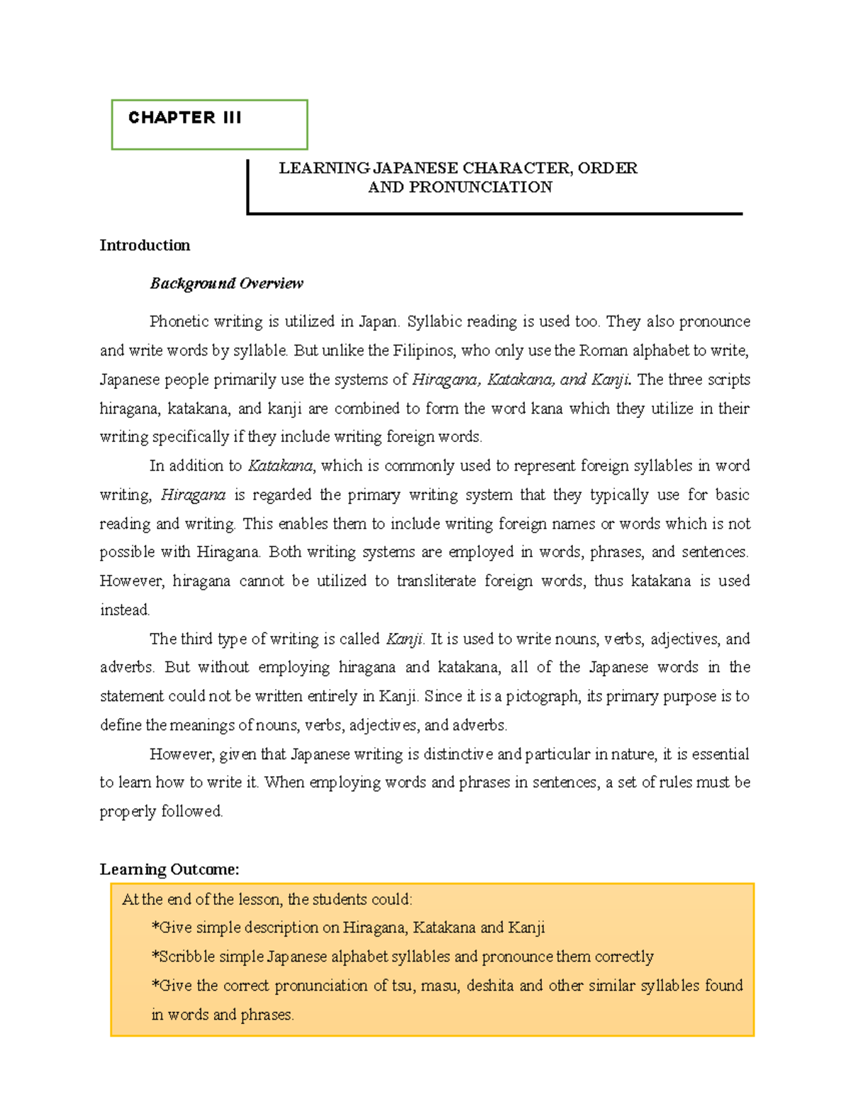 Chapter-3-Nihongo - Module - LEARNING JAPANESE CHARACTER, ORDER AND ...