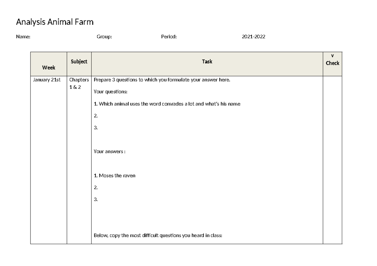 Animal Farm Analysis - Samenvatting LO Bewegingsrecreatie - Analysis