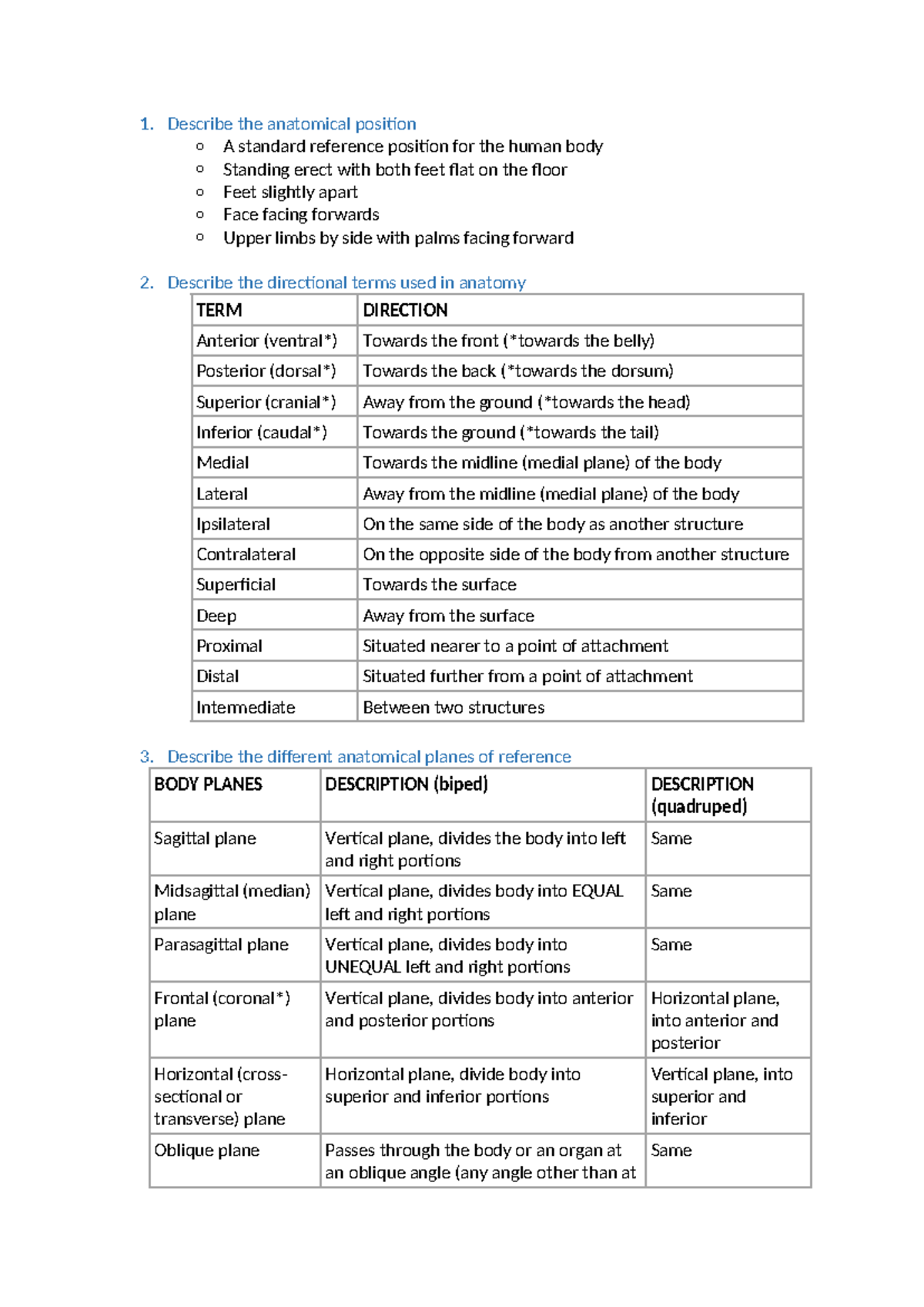 General anatomy notes - Summary Human Biology I: Becoming Human - 1 ...