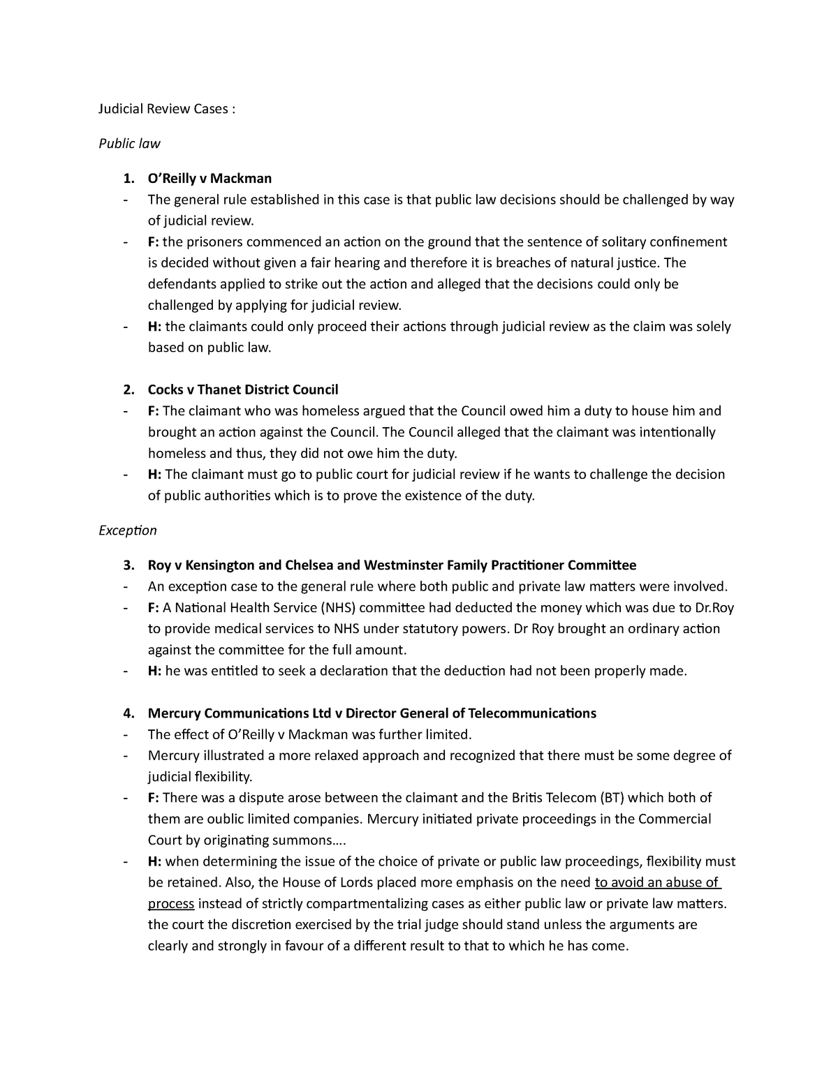 Admin Judicial Review Cases - Judicial Review Cases : Public law O ...