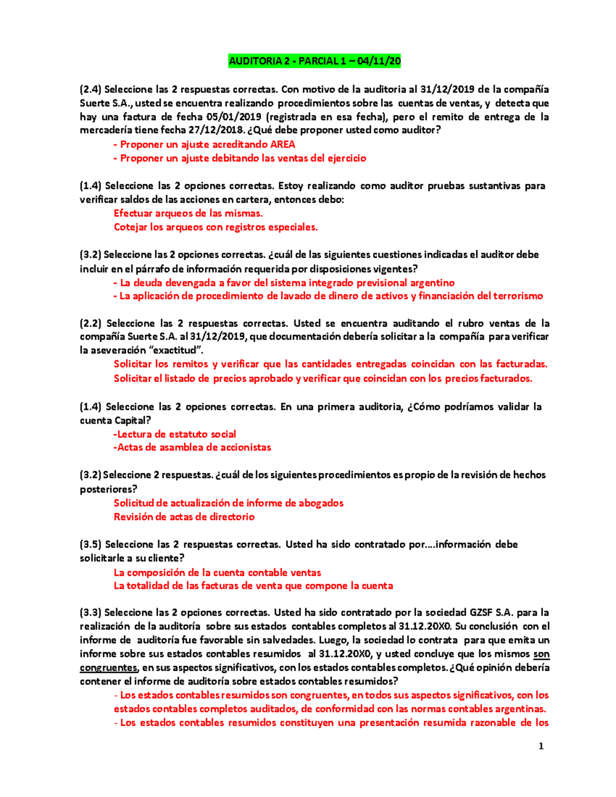 Auditoría II 1P - 1 parcial - AUDITORIA 2 - PARCIAL 1 – 04/11/ (2 ...