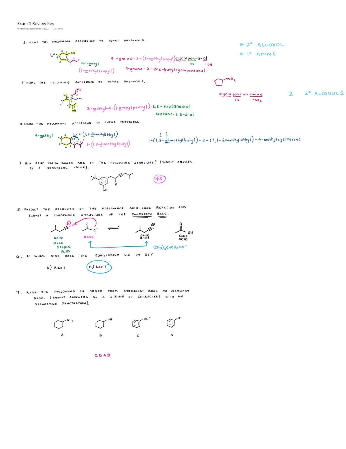 Exam 1 Review Key - CHEM 2211L - Studocu