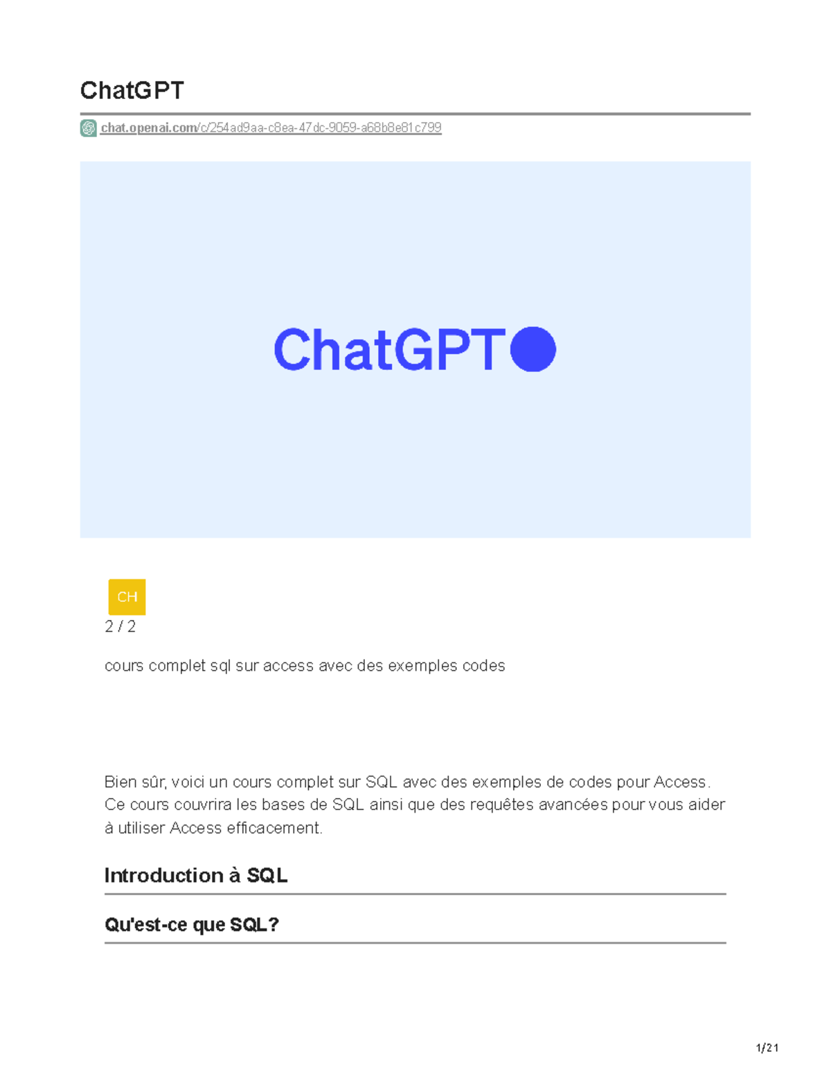 Sql access - ChatGPT chat.openai/c/254ad9aa-c8ea-47dc-9059-a68b8e81c 2 ...