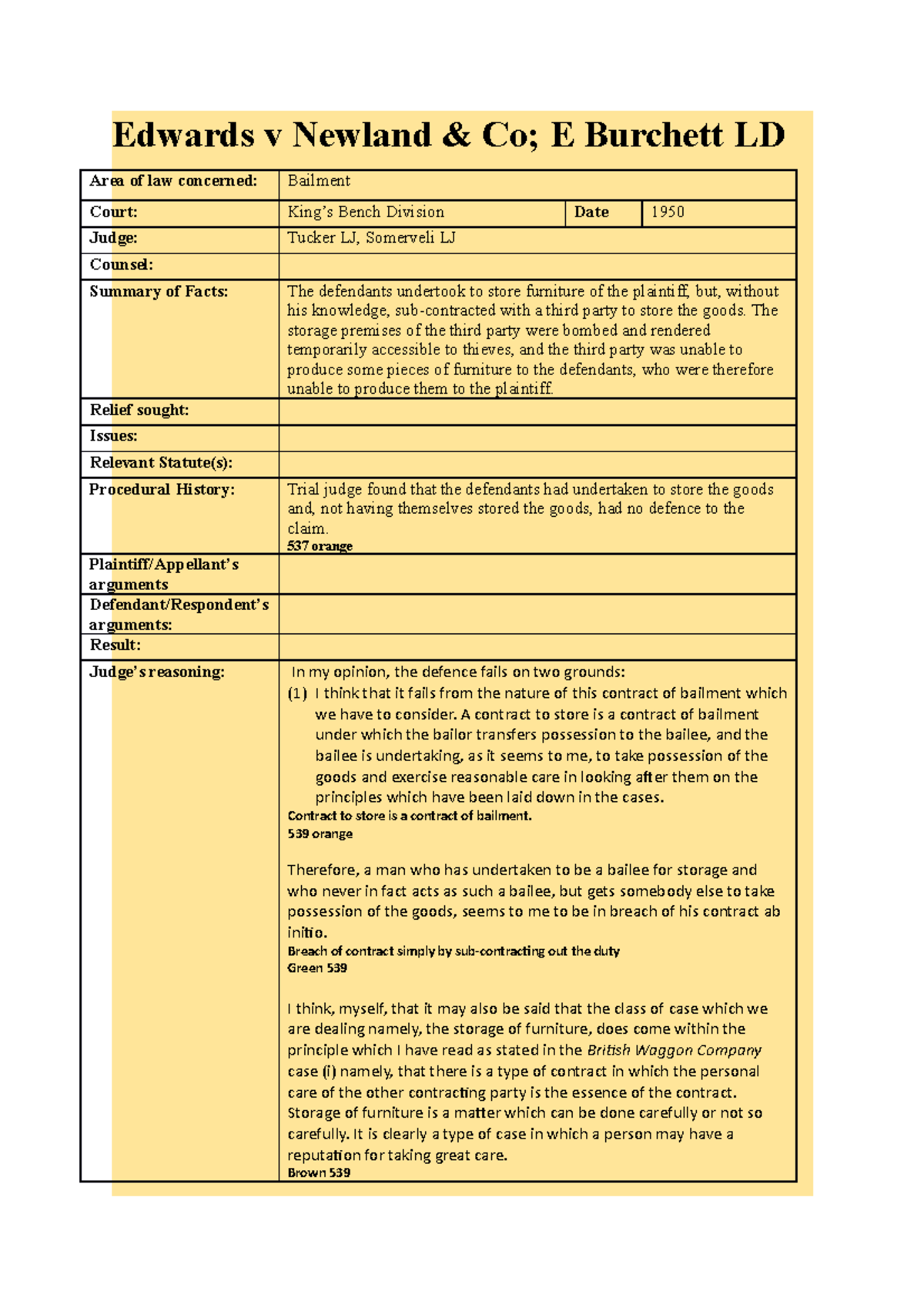 Edwards v Newland Detailed case brief, including paragraph/page