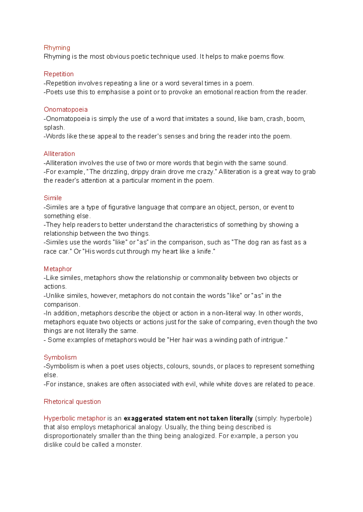 Techniques for english - Rhyming Rhyming is the most obvious poetic ...