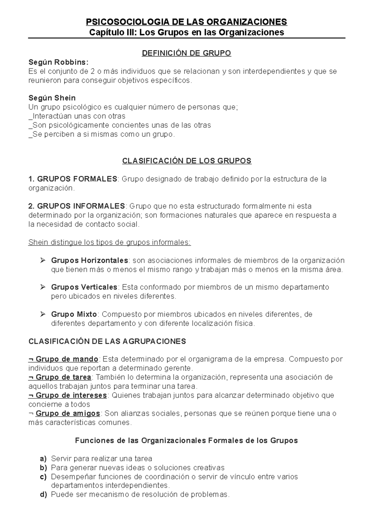 Capitulo 3 - resumen - PSICOSOCIOLOGIA DE LAS ORGANIZACIONES Los Grupos ...