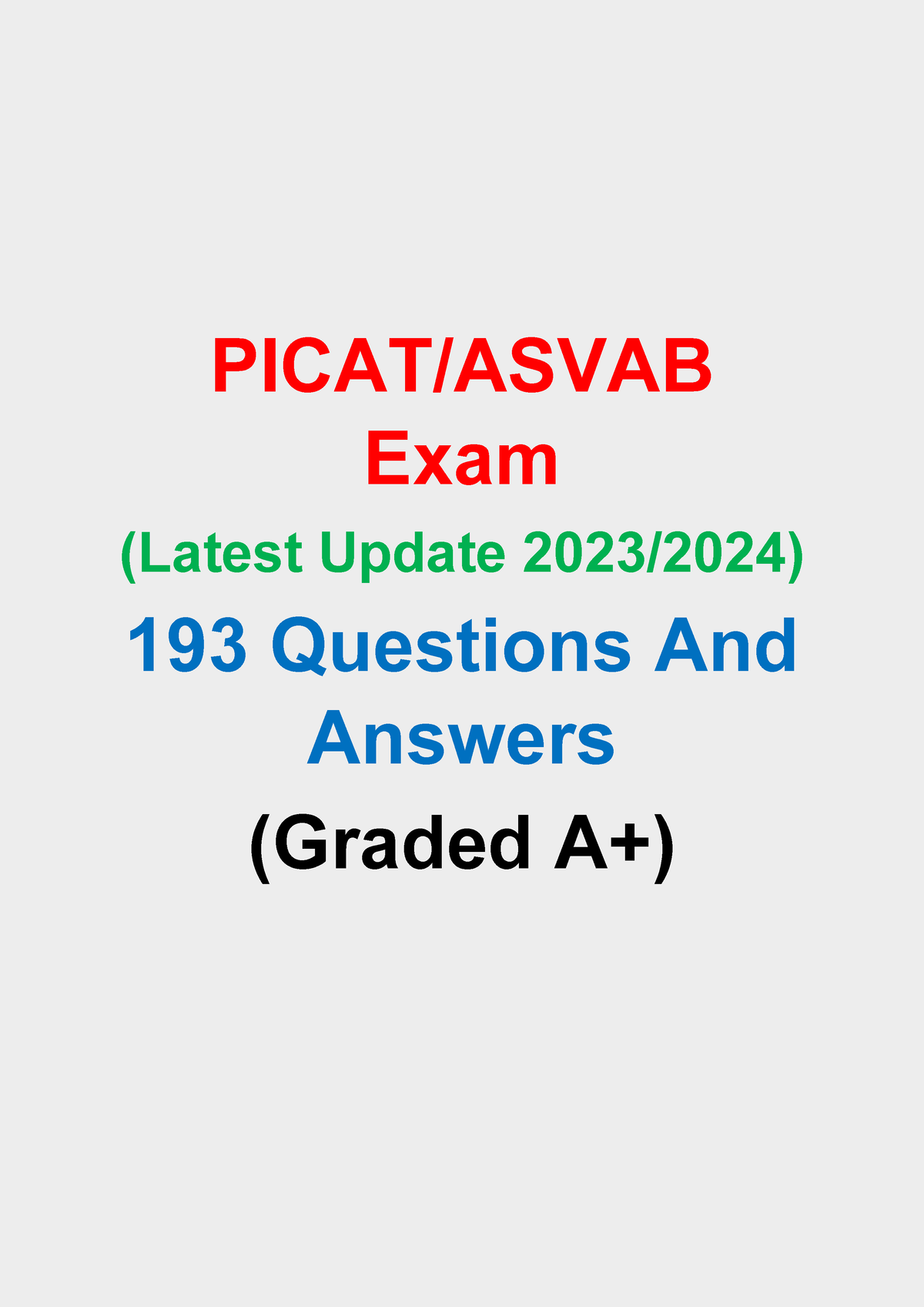 9 Picat Asvab Exam (Latest Update 2023-2024) 193 Questions And Answers ...