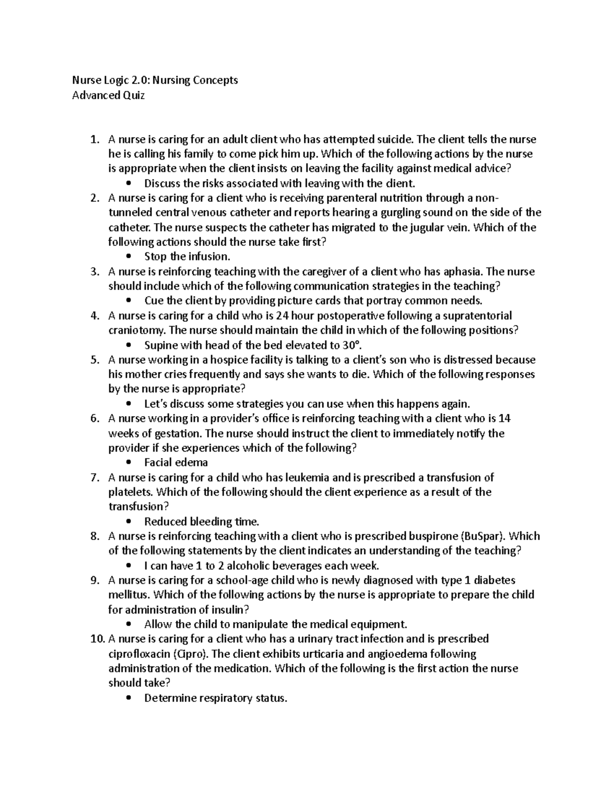 NL Nursing Concepts AQ Nurse Logic 2 Nursing Concepts Advanced