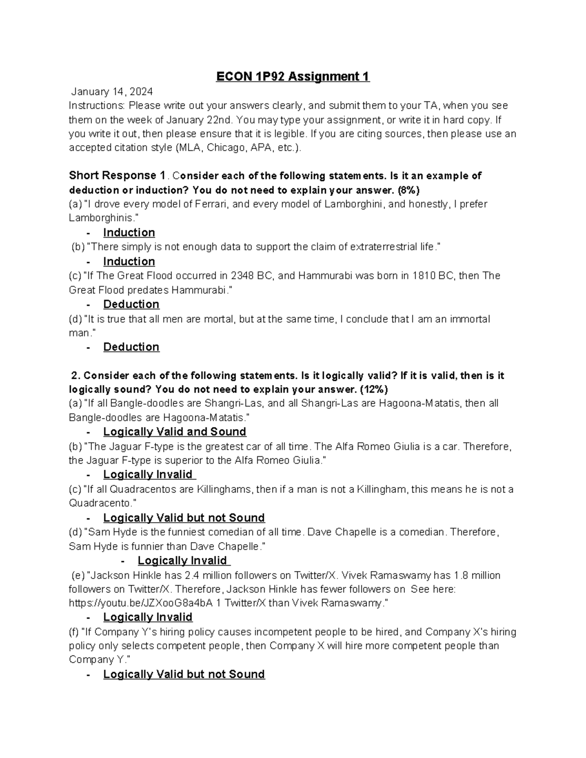 Econ 1p92 Assignment 1 Econ 1p92 Brocku Studocu