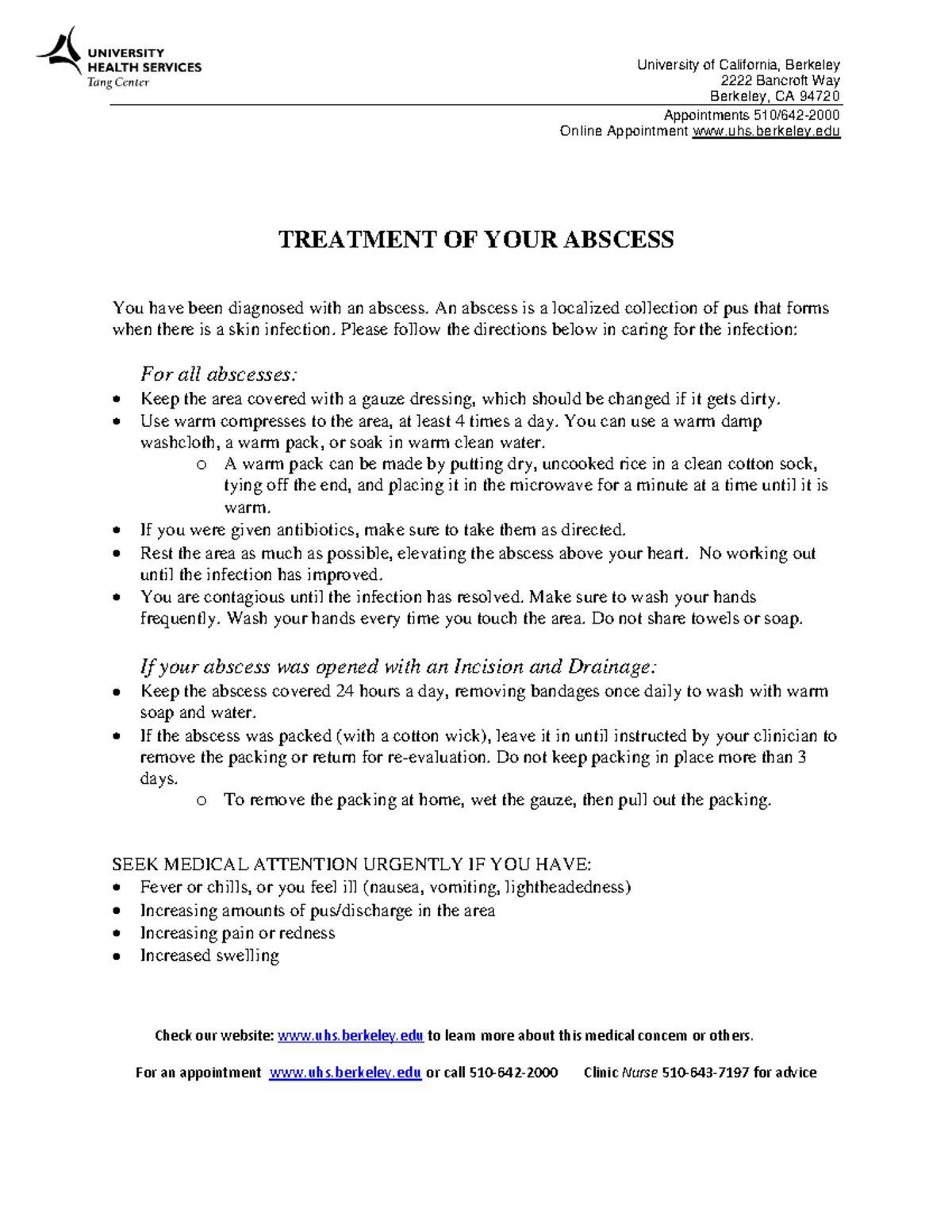 Abscess Treatment - University of California, Berkeley 2222 Bancroft ...