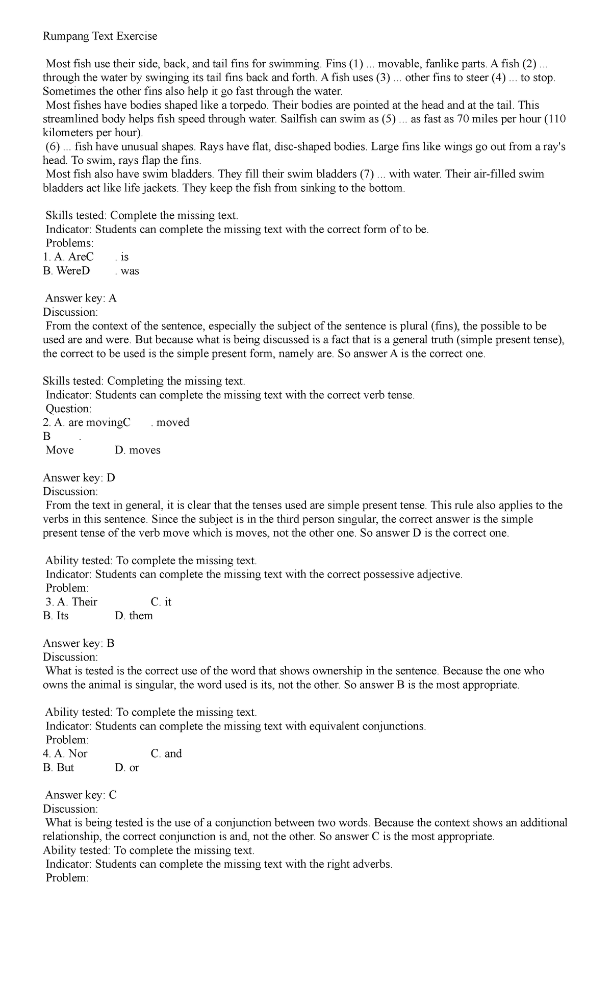 Rumpang Text Exercise - Rumpang Text Exercise Most fish use their side ...