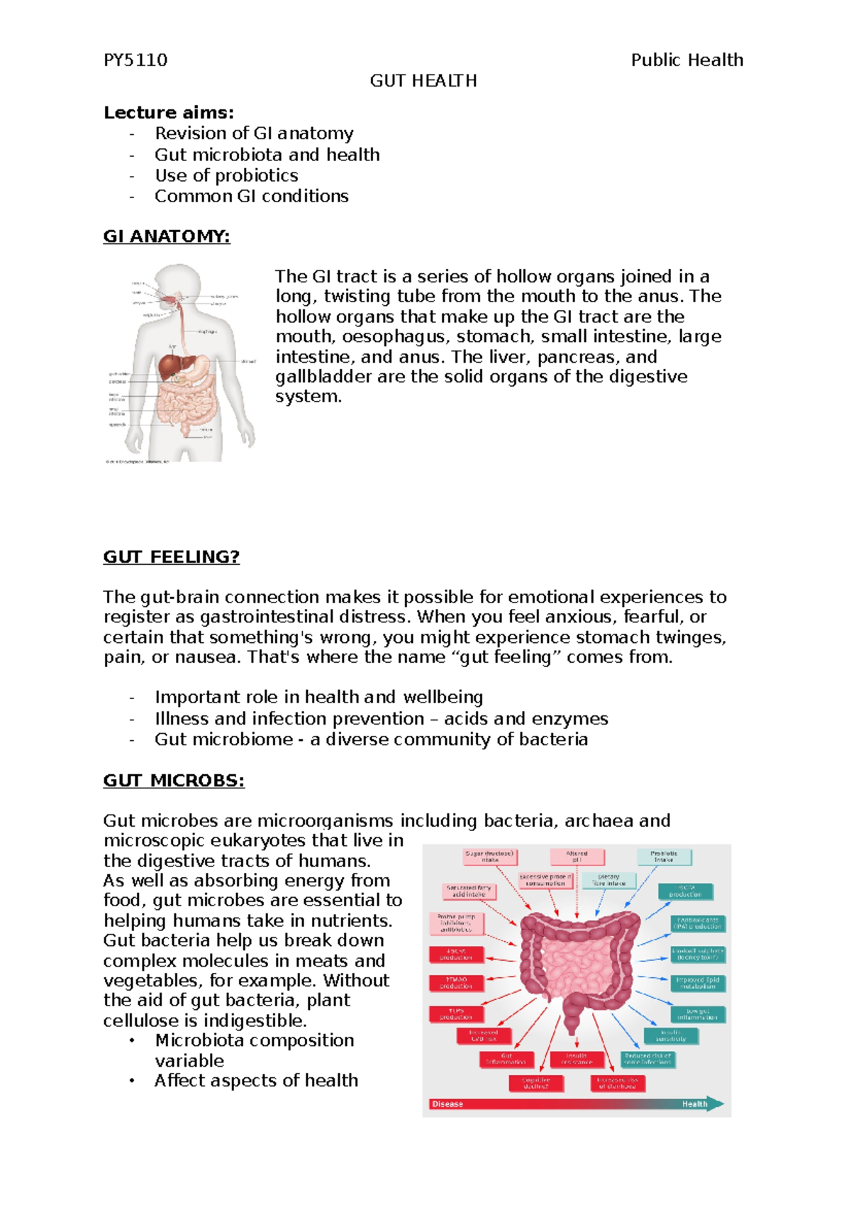 4. Gut Health - Pharmacy Practice - GUT HEALTH Lecture aims: - Revision ...