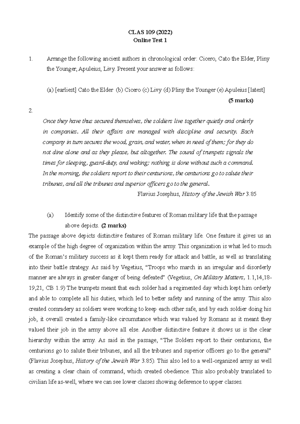 Classics Test 1 - Test - CLAS 109 (2022) Online Test 1 Arrange the ...