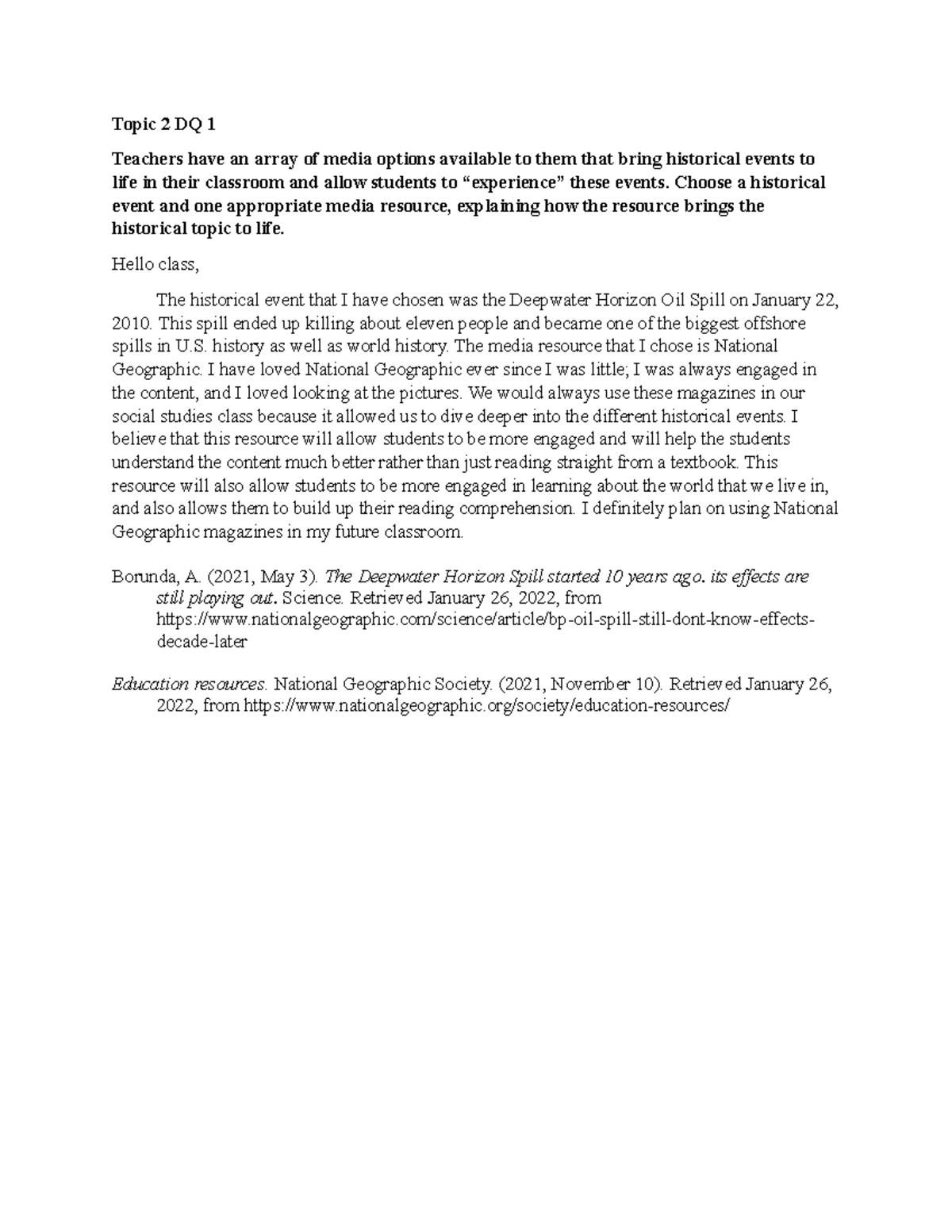 Topic 2 Discussion Question 1 ELM 351 Methods And Strategies For 
