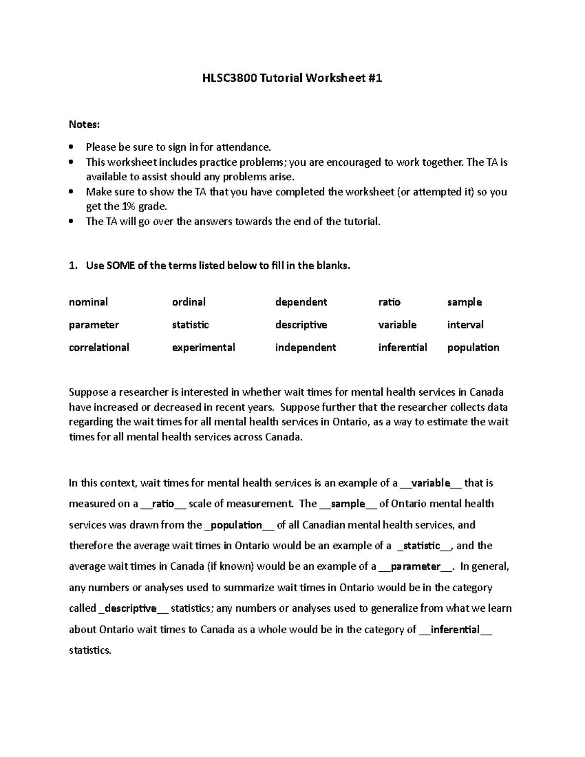 Tutorial+1+-+solutions - HLSC3800 Tutorial Worksheet Notes: Please be ...