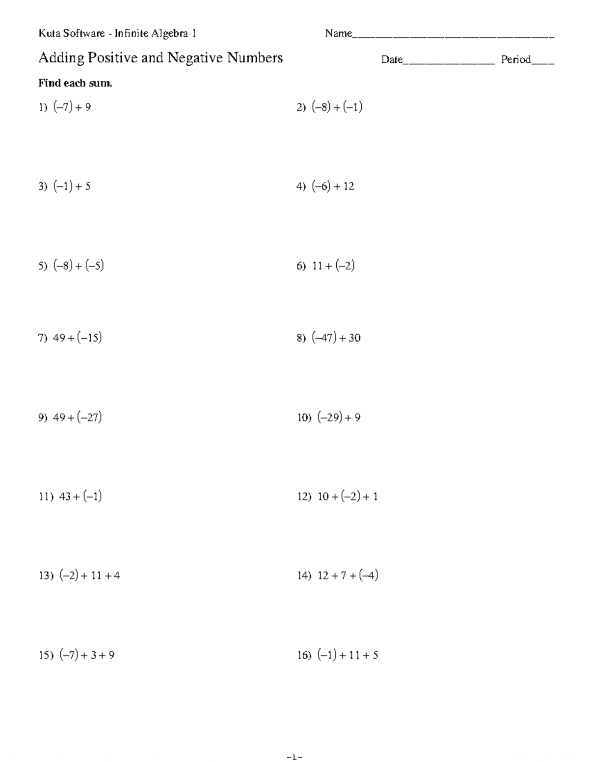 Self checking math worksheets kuta