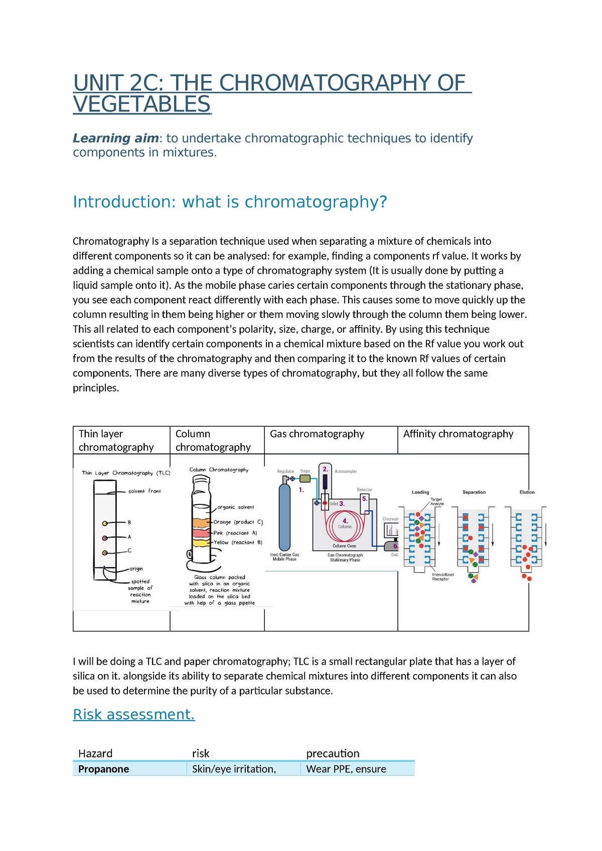 Unit 2C - UNIT 2C: THE CHROMATOGRAPHY OF VEGETABLES Learning aim: to ...