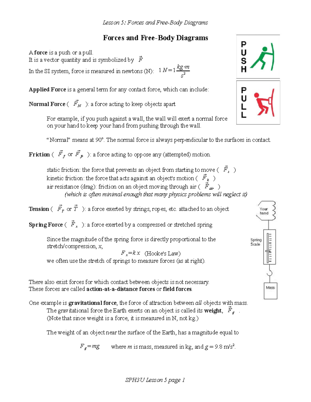 Lesson 5 Forces and Free-Body Diagrams - Forces and Free-Body Diagrams ...