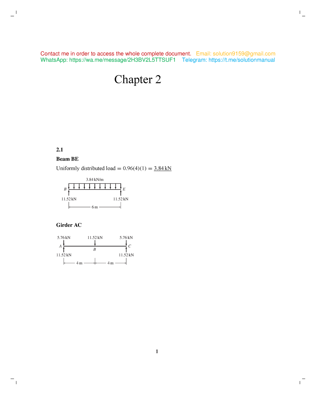 Sample - Solution Manual For Structural Analysis 6th SI By Aslam ...