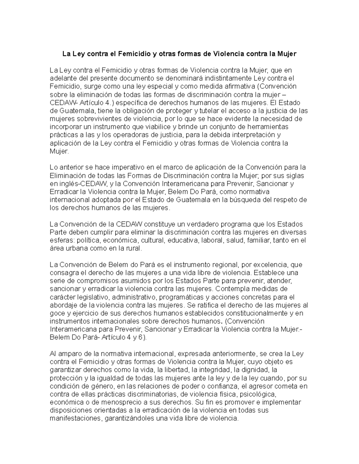 La Ley contra el Femicidio y otras formas de Violencia contra la Mujer ...