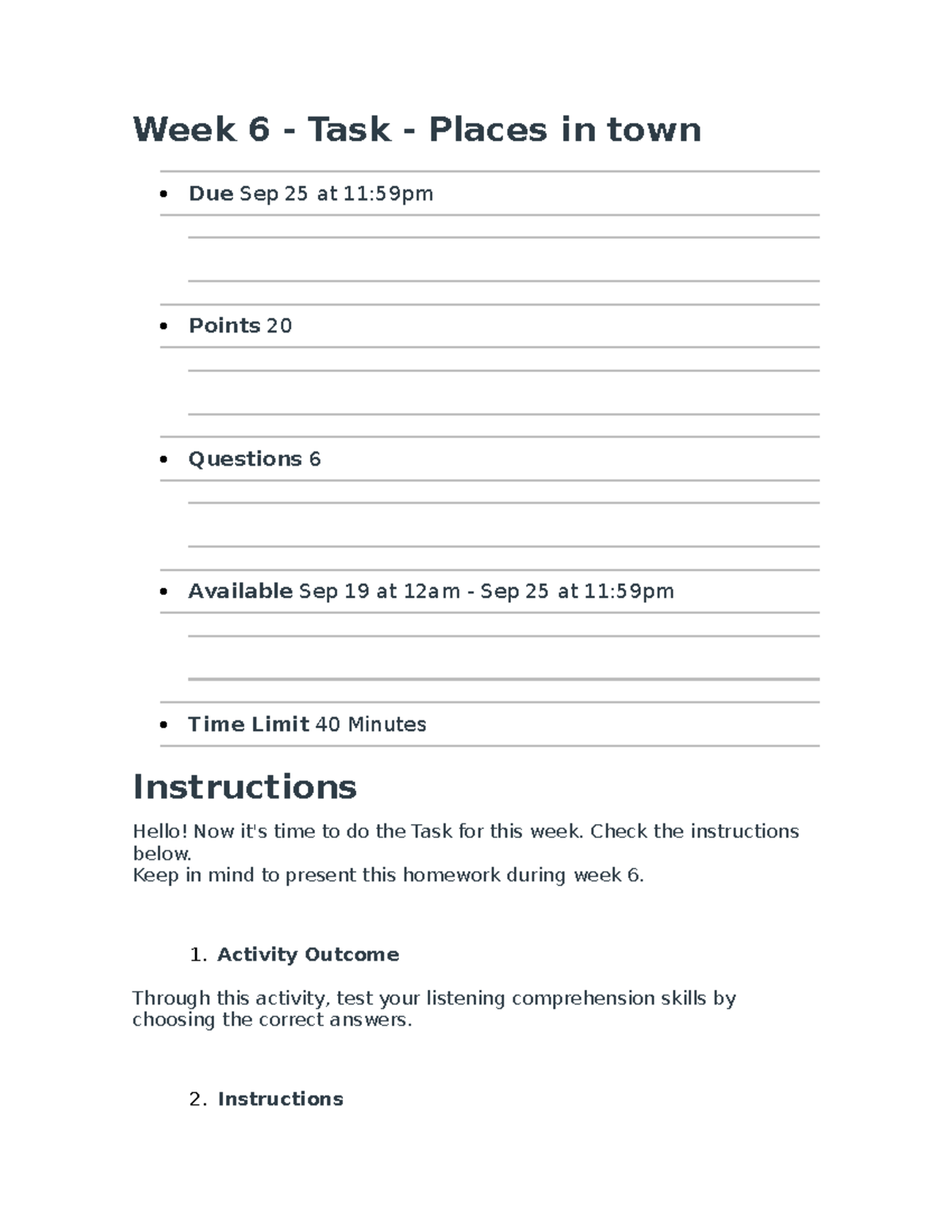 week 6 task assignment places in town utp