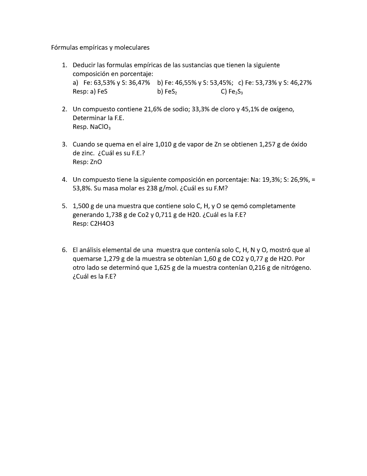 Fórmulas Empíricas Y Moleculares - Deducir Las Formulas Empíricas De ...